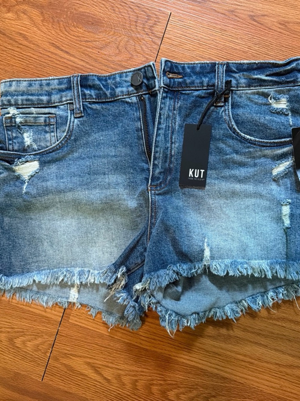 Kut from the Kloth Distressed Light-Blue Frayed Hem Jean Shorts